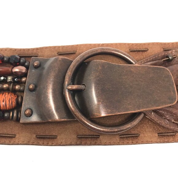 Suzi Roher Artisan Leather Belt With Beaded Accent & Vintage Copper Buckle Med P main image 8